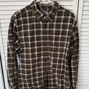 Eddie Bauer Plaid Green and White Men's Shirt